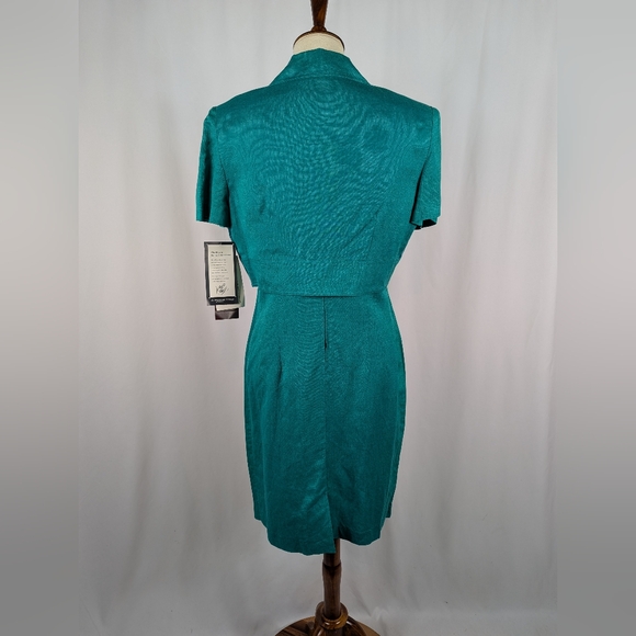 Karin Stevens 2- Piece Sheath Dress Short Sleeve Jacket Linen Embroidered Sz 10P - Picture 2 of 11